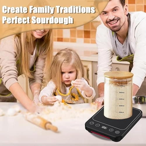 Sourdough Starter Warmer Mat, 12H Timer Warming Heating Pad, Precise 1°F Thermostat Control (70-100°F), Smart Memory Warming On/Off, Fits Jars Up to 40oz, Perfect for Home Baking (Full LCD Screen) thumbnail 7