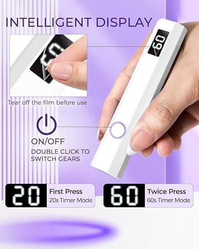 mlogiroa Mini UV Light for Nails with 2 Timer Settings | LCD Display, 20s/60s Timers, Handheld, Portable, 3W, 180mAh, 395-405nm UV Light, Suitable for Travel, Home, DIY, Salon thumbnail 2