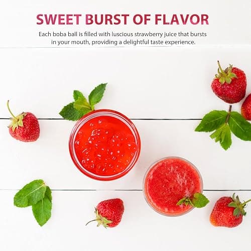 Soeos Strawberry Popping Boba Pearls 6.6 Pounds, Bursting Boba Pearls for Bubble Tea, Beverages, Shakes, Desserts, Smoothie and Ice Cream Topping thumbnail 3