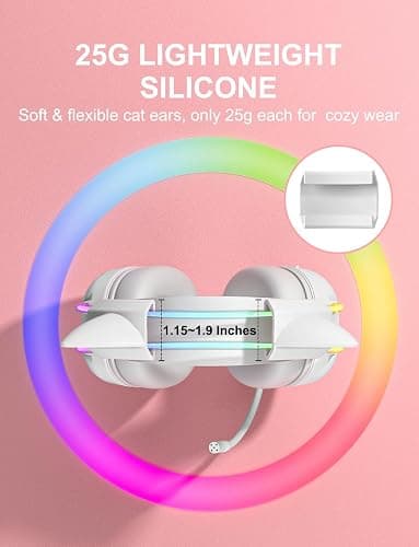 ONITOON White Cat Ears for Headphone, Silicone Cute Kitty Ears Attachment, Lovely Detachable Accessories Fit for Gaming Headset, Lightweight & Durable thumbnail 3