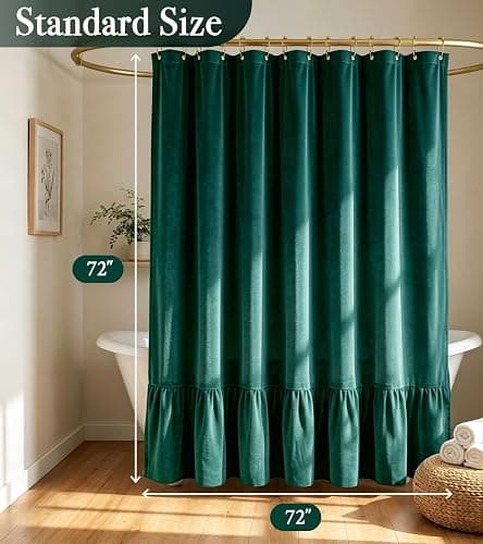 MAMUSE Ruffle Shower Curtain for Bathroom - Cute Aesthetic Decorative Modern Girly Unique Girls Design Pretty Women Waterproof Velvet Cortinas de Baño Bathtub 72 x 72 Inch, Dark Green thumbnail 2