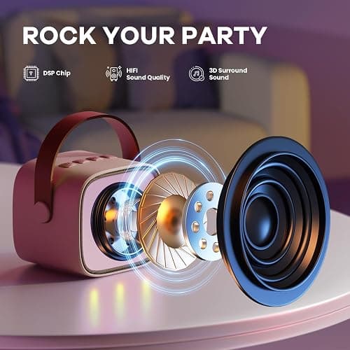 YLL Mini Karaoke Machine for Kids Adults, Portable Bluetooth Speaker with 2 Wireless Microphones, TOP Birthday Gifts Toys for Girls Ages 3, 4, 5, 6, 7, 8, 9,10,11,12+ Years Old Toddler (Lightpink) thumbnail 2