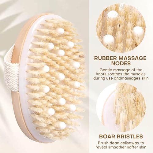 2 Pack Dry Brushing Body Brush, Natural Bristle Exfoliating Brush with Massage Nodes, for Lymphatic Drainage and Improving Skin Health and Reduces Acne thumbnail 5