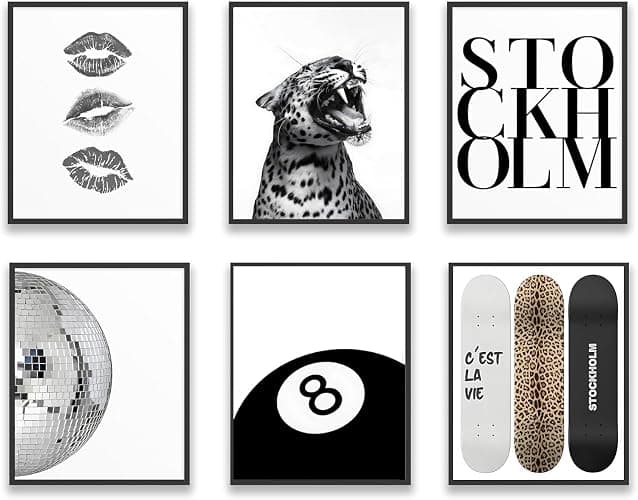 Liacxony Stockholm Leopard Set of 6 Wall Art Posters Set Black and White Cheetah Fashion Print Preppy Room Painting Picture Wall Decor for Bedroom Dorm Teen Girls Apartment Decor 8x10 Unframed - Image 1