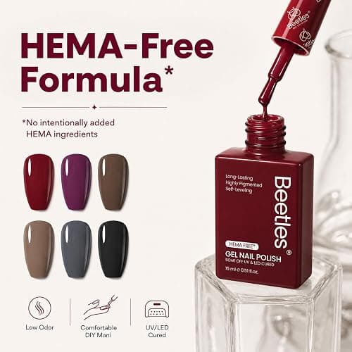 Beetles Fall Gel Polish Set, Burgundy Dark Red Brown Black Gray Colors,Hema-Free | 6 PCS 15ml Full Size Gel Nail Kit, Midnight Elegance, UV Nail Polish Color DIYManicure Home Salon thumbnail 6