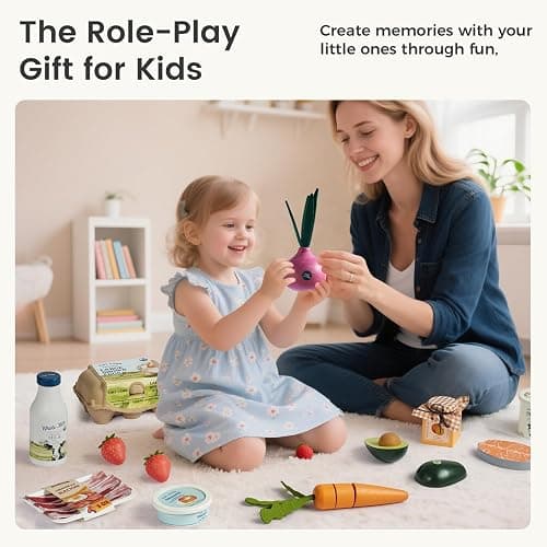 Tiny Land Wooden Dairy & Drinks Set – 7-Piece Pretend Food Toy with Milk, Juice & Cheese – Fun Wooden Play Kitchen Accessory for Toddlers & Kids Ages 3+ thumbnail 2