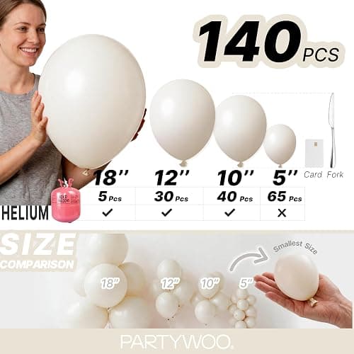 PartyWoo White Sand Balloons 140pcs Off White Beige Cream Ivory Color | Different Sizes of 18 12 10 5 Inch Balloons for Wedding Birthday Graduation Anniversary Party Decorations White-F12 thumbnail 6