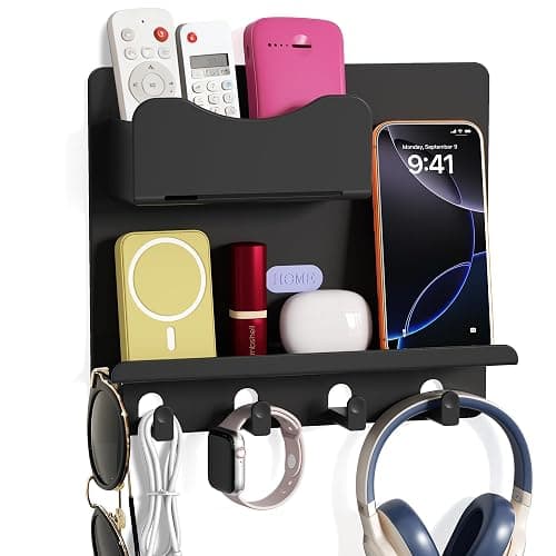 Floating Shelves for Bedside Shelf Accessories Organizer, Wall Mount Self Stick On, Cute Room Decor Aesthetic, Girls Room Decor, Cool Stuff for Bedroom Storage and Organization Black - Image 1