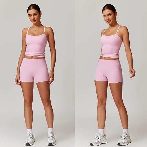 GXGPML Women 2 Piece Workout Sets (2025 NEW) Yoga Outfit Open Back Tank Top High Waisted Shorts Gym Sets Tracksuits thumbnail 2