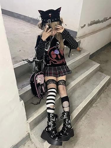 Pbkabiug Y2K Tshirt Long Sleeve Faux Two Piece Harajuku Loose Punk Tees Casual Rock Emo Grunge Aesthetic Tops thumbnail 3