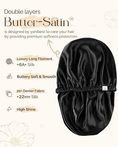YANIBEST Silk Bonnet Satin Bonnet for Sleeping Women and Men, Adjustable Double Layer Hair Bonnet for Curly Hair Champagne thumbnail 3