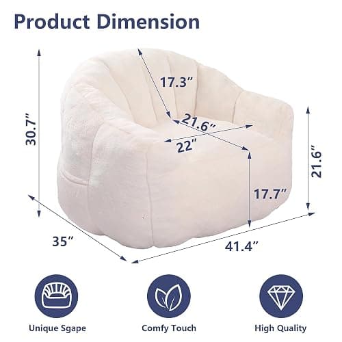 mikibama 41.4" Bean Bag Chair with Arms,Comfy Faux Fur Boneless Beanbag Chairs for Adults and Kids, Channel Tufted Lazy Floor Sofa Chair for Living Room Apartment,Bedroom Dorm(Beige) thumbnail 2