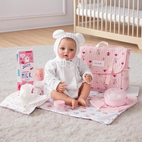 BABESIDE 10 Pcs Reborn Doll Accessories Set for 17-22 Inch Dolls, Feeding and Care Set, Including Diaper Bag, 2 Diapers, Great for Children's Pretend Play (Dolls not Included) thumbnail 7