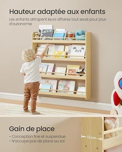 SONGMICS Étagère à Livres pour Enfants, Bibliothèque à 4 Niveaux, Étagère Murale à Jouets, pour Chambre d’Enfant, Salle de Jeux, Naturel GKR014YZ01 thumbnail 6