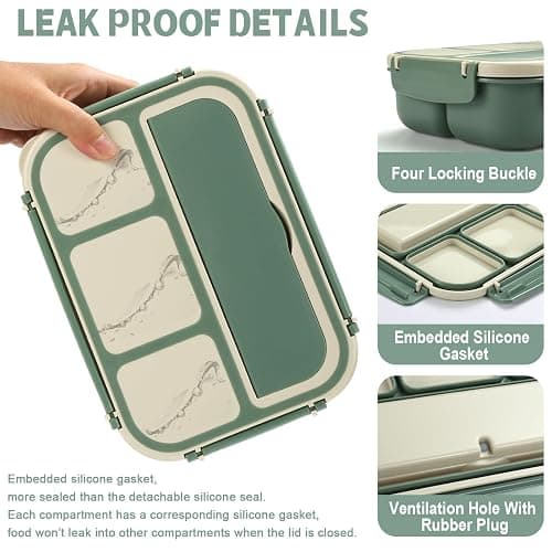Bento Box Adult Lunch Box, Lunch Containers for Kids Girls Boys with 4 Compartments, Lunchable Food Container with Utensils, Sauce Jar, Muffin Liners, 40 Oz/5 Cup, Microwave & Dishwasher Safe, Green thumbnail 5