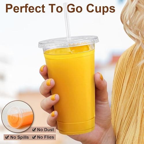 Lamosi 100 Pack 24 oz Clear Plastic Cups with Lids and Straws, Disposable Iced Coffee Cups with Lids for To-Go Cold Drinks, Smoothies and Slushie thumbnail 5