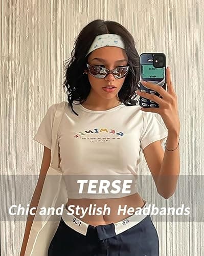 TERSE Boho Headbands for Women Short Hair Floral Headbands Non Slip Elastic Sweat Hairbands Soft Fabric Hair Bands Workout Yoga Running Sport Thin Wrap for Girls thumbnail 6