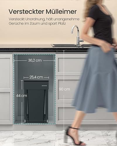 SONGMICS Mülleimer küche, Mülltrennsystem für Unterschrank, 2 x 15 L, Abfalleimer 2 Fächer, ausziehbar, Stahlrahmen, ABS-Deckel, tintenschwarz LTB950B01 thumbnail 3
