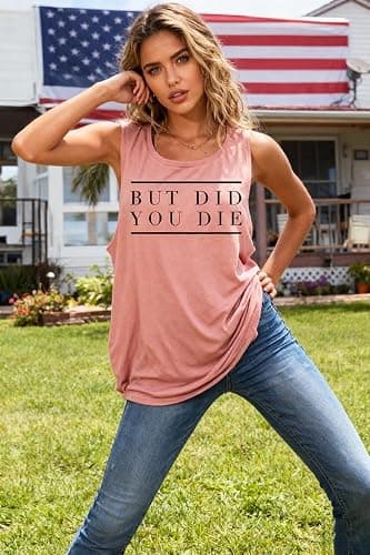 AIMITAG But Did You Die Muscle Tank Top Women Workout Tank Vacation Shirt Casual Letters Print Sleeveless Holiday Shirt thumbnail 6