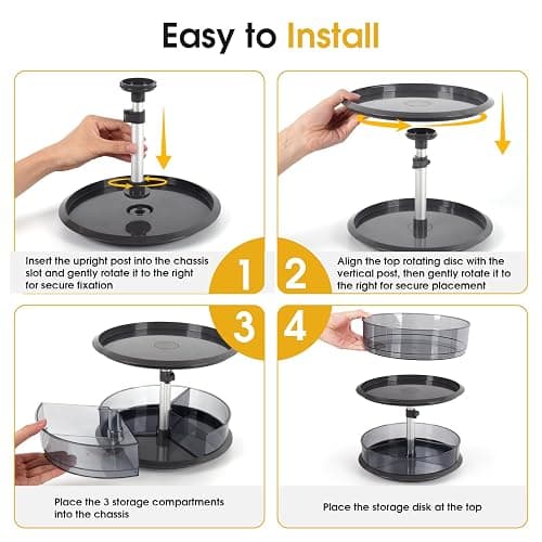 2 Tier Medicine Cabinet Organizer, Rotary Turntable Organizer for Medicine and Vitamin Bottles, Under Sink Organizer for Medicine, Bathroom Cabinet Storage, Tray has Removable Dividers, Easy Assembly thumbnail 5