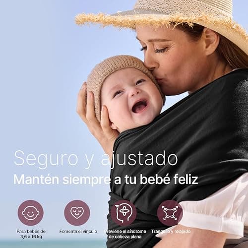 Momcozy Fular portabebés recién nacidos – Fácil de poner anillo de sling Fular portabebés transpirable para manos libres – Portabebés ajustable de 3,6 kg a 15 kg (negro) thumbnail 3