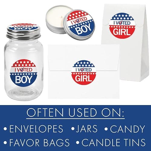 DISTINCTIVS Red White and Blue Gender Reveal Stickers – 40 Count – Team He Team She – Patriotic 4th of July and Summer Gender Reveal Party thumbnail 8