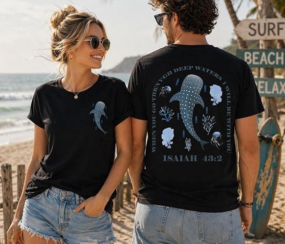 Whale Shark Shirt Christian Religious Bible Verse Isaiah 43:2 When You Go Through Deep Waters Shirt Unisex thumbnail 6