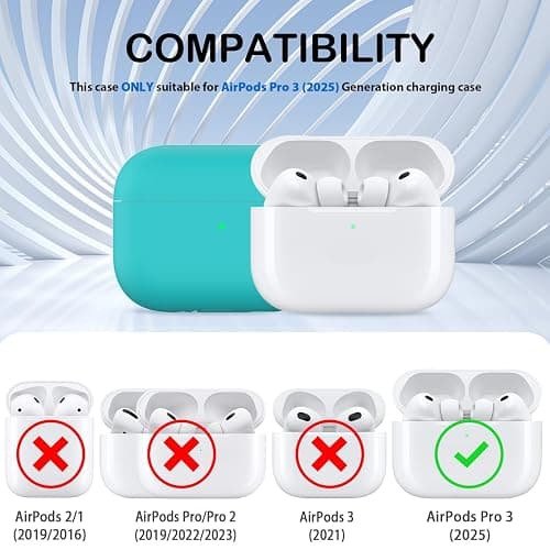 MHYALUDO for AirPods Pro 3 Case with Cleaner Kit, Teal | Soft Silicone Protective Cover with Keychain & Lanyard, Shockproof Case, Wireless Charging Compatible thumbnail 2