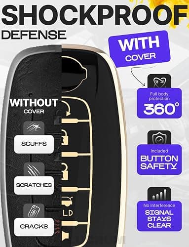 Lucrum Compatible with Nissan Key Fob Cover & Leather Keychain, 5 Buttons Keyfob Case for Pathfinder Rogue Sentra Versa Patrol Armada (2023-2025) - Black and Gold thumbnail 4