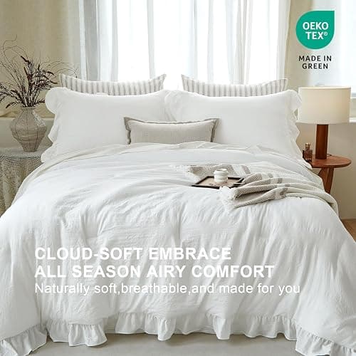 softpage White Ruffle 2 Pieces Comforter Set Twin Shabby Chic Bedding Set | Pre-Washed Lightweight Cottagecore Soft Romantic Cozy 1 Comforter & 1 Sham All-Season thumbnail 2