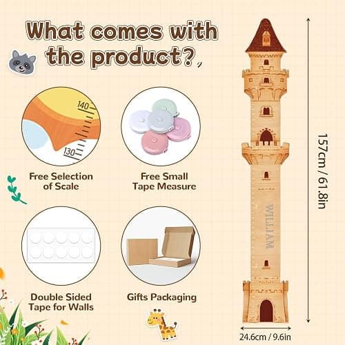 Personalized Wooden Castle Growth Chart Ruler,Custom Kids Height Measurement Ruler,Height Measurement Children,Nursery Wall Decor Baby Room thumbnail 3