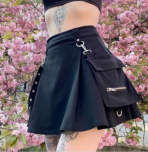 IDEALSANXUN Gothic Plaid Mini Skirts for Women Short High Waist Plaid Skirts thumbnail 5