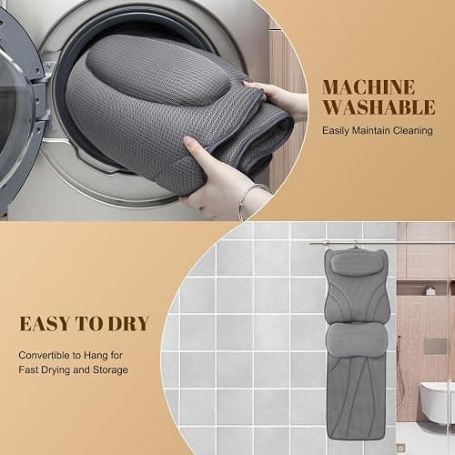 Extra Long Thick Full Body Bath Pillow for Tub with Lumbar Pillow- Luxury 4D Air Mesh Bathtub Pillow with Head, Shoulder & Back Support, Non-Slip Bath Cushion with Suction Cups (Gray) thumbnail 5
