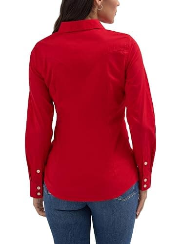 Wrangler Women's Retro Long Sleeve Cool Blue Solid Western Shirt thumbnail 2