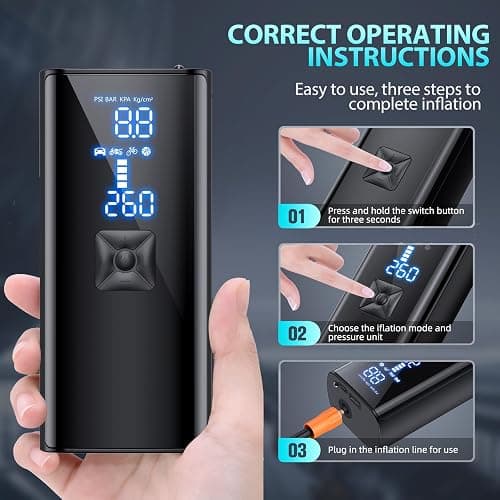 Tire Inflator Portable Air Compressor, 2X Faster Inflation Portable Air Pump with Digital Pressure Gauge & LED Light, 150PSI Tire Pump for Car, Motorcycle, Bicycle, Ball and More thumbnail 4