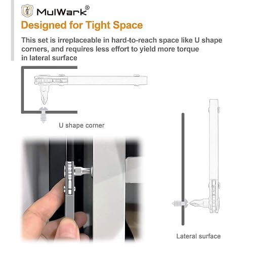 MULWARK 11pc Right Angle Screwdriver 1/4 Mini Ratchet Wrench Close Quarters Pocket Screwdriver Set with High Torque & Low Profile- EDC Tool with 90 Degree Mini Offset Reversible Drive Handle thumbnail 8