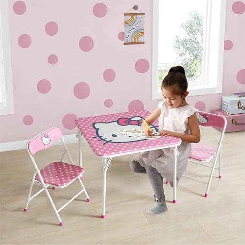 Hello Kitty Kids Activity Table and Chair Set, 3-Piece Square Table with 2 Folding Chairs, Sanrio Character Design,Furniture Set for Ages 3+ thumbnail 2
