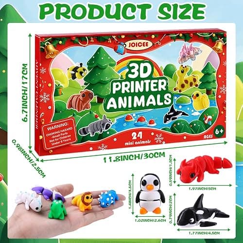 JOICEE 2025 Christmas Advent Calendar with Mini 3D Print Animals, 24 Days Mini Animal Figurines Toys Set Xmas Articulated Flexible Fidget Gifts for Kids Boys Girls Christmas Party Favors thumbnail 3