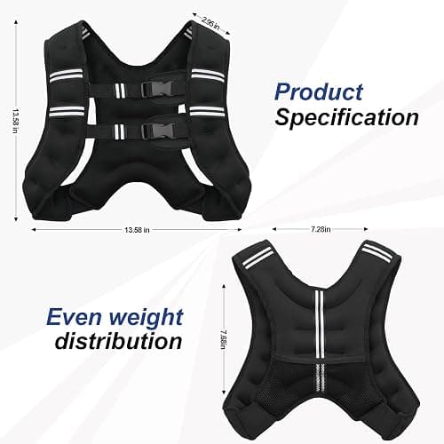 Zikopomi Weighted Vest Woman Man, 6lb/8lb/12lb/16lb/20lb/25lb/30lb Weight Vest with Reflective Stripes for Workout, Strength Training, Running, Fitness, Muscle Building, Weight Loss, Rucking Vest thumbnail 7