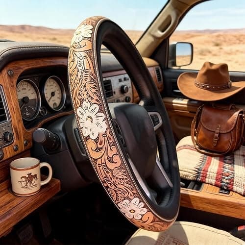 Western Steering Wheel Cover, Anti-Slip Universal Fit For Suvs/Trucks, Print Design, All-Weather Breathable Car Interior Accessory - Universal 15 Inch (C-3) - Image 1