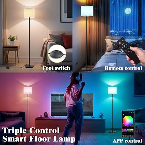 Fuvqeyes Smart Floor Lamp with APP & Remote Control - Dimmable RGB & White Light (3000K-6500K) for Living Room, Bedroom, Office - Modern Standing Lamp with 9W LED Bulb Included thumbnail 3
