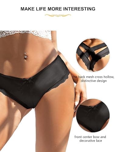 ohmydear Womens Sexy Cheeky Panties Lace Thongs Hipster Back Crisscross Strappy Underwear Plus Size Bikini Briefs XS-4XL thumbnail 4