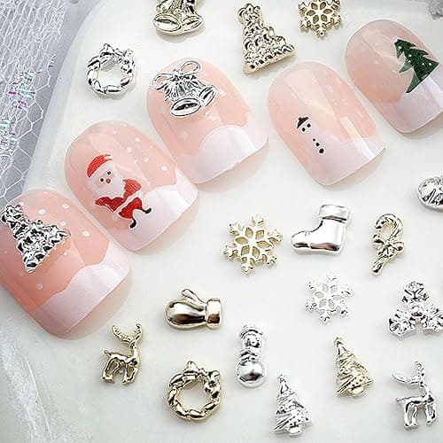 3D Christmas Nail Charms, 60 Pcs Snowflake Christmas Tree Wreaths Bell Elk Santa Christmas Nail Art Charms Gems Gold Silver Metal Nail Studs Nail Jewels for Xmax Holiday DIY Craft Design thumbnail 5