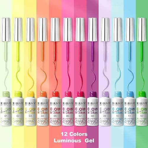 RARJSM Nail Art Gel Set, Glow In The Dark Gel Liner Nail Art Polish Luminous Design Nailpolish Neon Fluorescent Drawing Painting NailArt Polish Neon Colors thumbnail 3