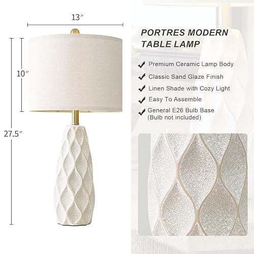 27.5" Ceramic Table Lamps for Living Room Bedroom Lamps Set of 2 Modern Boho Bedside Lamps Night Stands Farmhouse Vintage Large Nightstand Lamp Reading Light Home Office Dorm Desk Deco Gifts, White thumbnail 2