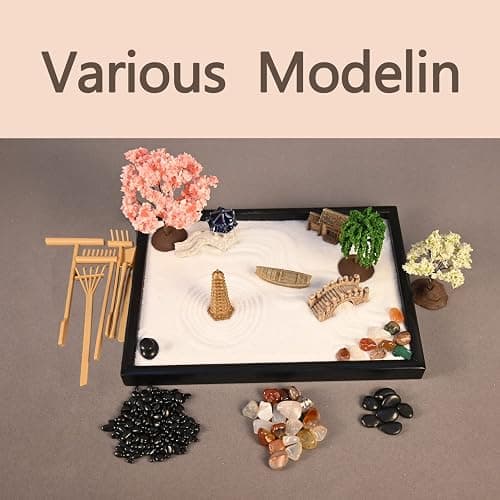 Yoquare Mini Zen Garden, White Sand, 10" x 7" Rectangular Plastic Tray with Meditation Accessories thumbnail 5