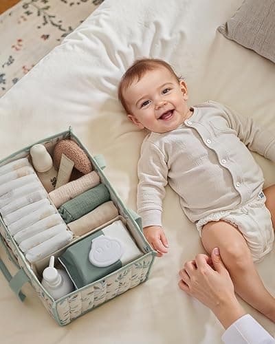 Blissful Diary Leaf Diaper Caddy Organizer, Stylish Nursery Storage Basket, Gift for Baby Shower, Newborn Essentials, Sage Leaf thumbnail 6