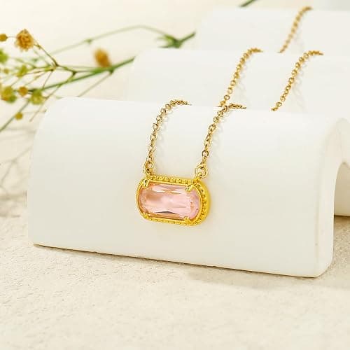A Golden Cloud Birthstone Necklace for Women 14k Gold Plated Preppy Oval Stone Necklaces Trendy Zircon Pendant Necklaces Birthday Gifts for Women Mom Wife Friends thumbnail 7