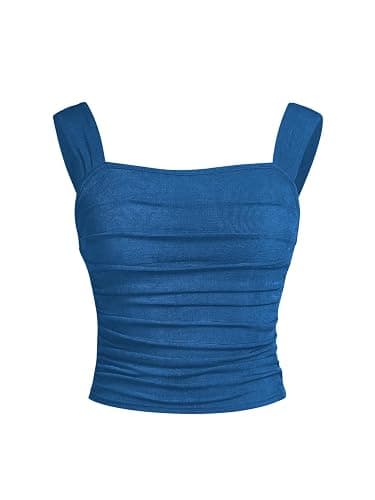 OYOANGLE Girl's Sleeveless Square Neck Cute Tops Wide Straps Ruched Solid Crop Tank Top Summer Clothes - Image 1