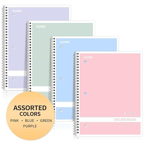 SUNEE Spiral Notebooks College Ruled, 1-Subject, 4 Pack, 8 x 10-1/2 in, 70 Sheets, 3-Hole Punched Paper, Pastel Pink, Purple, Blue, Green for School, Home & Office, Writing Journal thumbnail 7